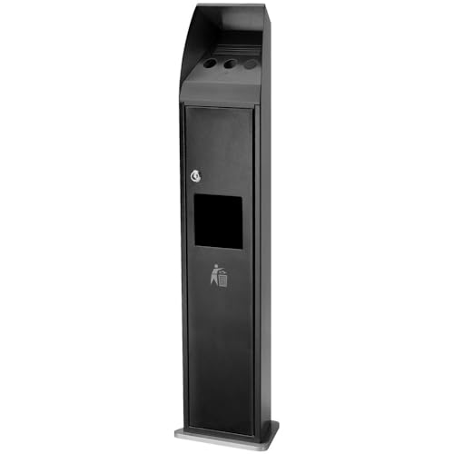 DisplayLager Mülleimer mit doppeltem Abfall, Schwarz, feuerverzinkter Stahl, 24 x 100 x 19 cm, 13 kg, 1 Stück, ideal für gewerbliche Flächen und öffentliche Plätze