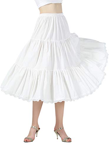 BEAUTELICATE Unterrock Damen 100% Baumwolle Vintage A-Linie Rock Lang Kurz Halbrock mit Spitze Petticoat Unterrock für Dirndl 55CM 75CM 90CM S M L XL XXL (Elfenbein Weiß - 30", M)