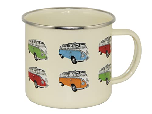 BRISA VW Collection - Volkswagen Große Emaille Kaffee-Tee-Tasse-Becher-Haferl für Camping & Outdoor T1 Bus (500 ml/Parade/Beige)