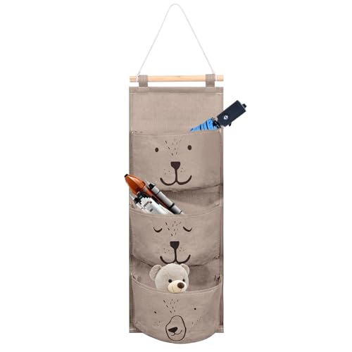 Gaomoeny Wand Hängen Tasche, Wand hängender Aufbewahrungstasche, Badezimmer Hängende Tasche, Faltbare Hängetasche Organizer mit 3 Taschen für Badezimmer Kinderzimmer Schlafzimmer (braun)