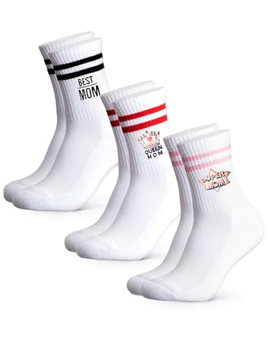 Occulto Damen Muttertagsgeschenk Tennissocken 3er Pack (Modell: Mom), Socken Geschenk für Frauen Mix 39-42