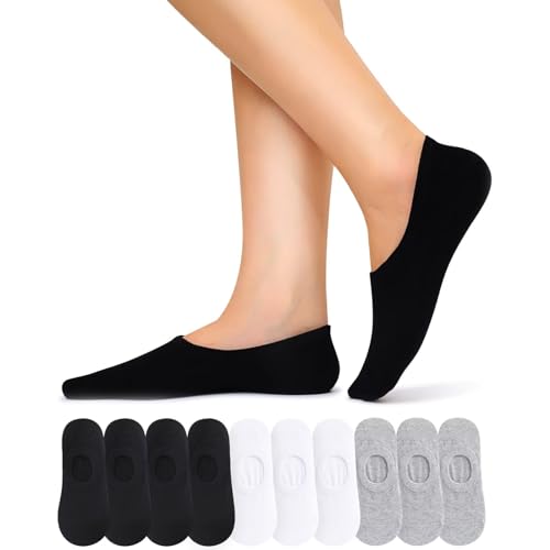NAWOBAM Socken Damen 10 Paar Herren 39-42 Füsslinge Unsichtbare mit Silikonpad Füßlinge Schwarz Weiß Grau