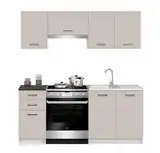 Funktionale Küchenmöbel - Kaschmir Küchenzeile 180 cm mit District Dark Arbeitsplatten - Komplette, moderne Küchenmöbel zur Selbstmontage - erweiterbar - 1 Küchenarbeitsplatten