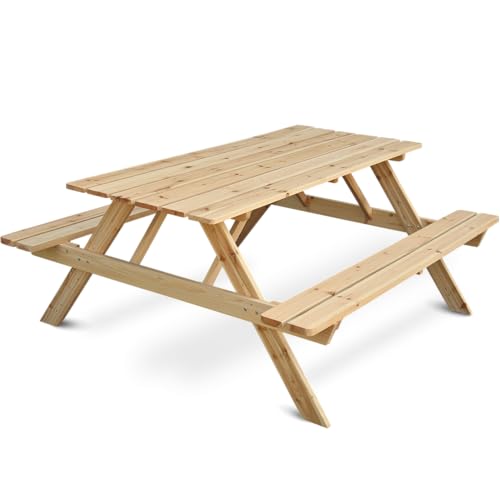 holz4home® Picknickbank aus Holz I Outdoor Sitzbank mit Tisch I Picknicktisch Massivholz Gartenmöbel I Naturholz Sitzgruppe Tisch mit Bänken I Für Garten Terrasse Gastronomie (140 cm)
