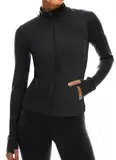 TZLDN Laufjacke mit Taschen Damen Leichte Langarm Enge Sportjacke Atmungsaktiv Trainingsjacke Sport Oberteile Yoga Fitness Gym Jacke Top Laufweste Schwarz XS