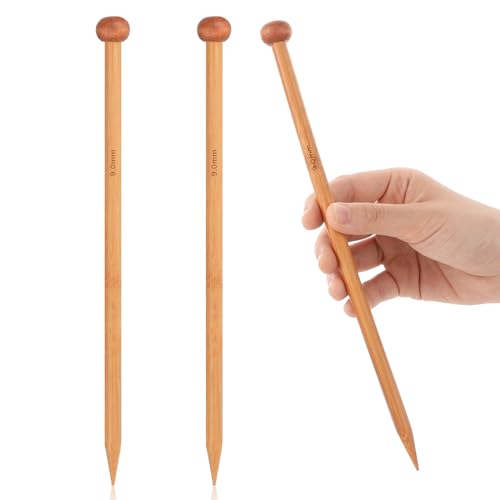 2 Stück Stricknadeln aus Bambus 10 Zoll Lang Stricknadel Set Holz Nadelspiel Set Einspitzig Knitting Needles Geeignet für Anfänger zum Stricken von Schals, Mützen, Decken (9MM)