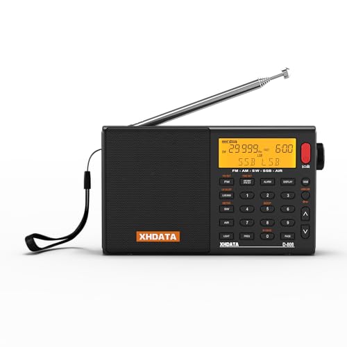 XHDATA D808 Tragbares Digitales Radio, Weltempfänger Radio, Kurzwellenempfänger, UKW-Stereo/KW/MW/LW SSB Air Band Weltempfänger, RDS, Radio batteriebetrieben, mit Externer Antenne (Schwarz)