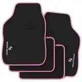 WOLTU Autofußmatten-Set mit 4 Matten universelle Allwetterfußmatten mit Stickerei Autoteppich gegen Wasser rutschfeste Absatzschoner aus Teppichmaterial Schwarz Rosa