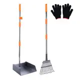 PETTOM Hundekotschaufel Set Pet Poop Tray Rake und Spade Set für große mittlere kleine Hunde - 97cm Lange verstellbare Griff mit EIN Paar Handschuhe
