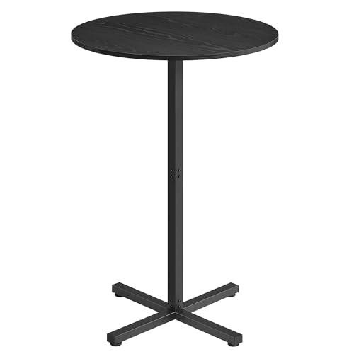 VASAGLE Bartisch, Stehtisch, Bistrotisch rund, Balkontisch Indoor, Kleiner hoher Tisch für Hausbar, Wohnzimmer und Esszimmer, 60 x 60 x 104,5 cm, einfacher Aufbau, ebenholzschwarz LBT361B01