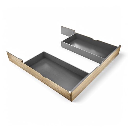 Stella Trading 2X Bettkästen passend zum Bett ASCHAU - ideal für zusätzlichen Stauraum - Bettschubkästen in Mauvella Eiche Optik, Graphit - 184 x 25 x 181 cm (B/H/T)