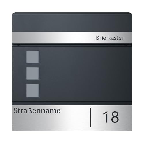 SONGMICS Briefkasten personalisiert, mit Namensschild, Hausnummernschild, Postkasten, Zeitungsfach, Sichtfenster, Schloss, modern, einfache Montage, anthrazit-silbern GMB081G01