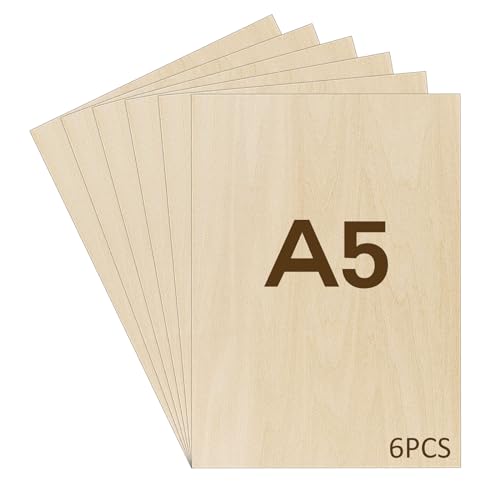 WISYOK 6pcs Sperrholaplatte 2mm, A5 Sperrholz, Holzplatt für DIY Holzarbeiten, Laserbearbeitung, Brandmalerei, Modellbau, Geschenke, Deko, Gemälde - 210x150*2mm