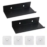 Jinsion Selbstklebend Kleines Wandregal Schwarz Metall 10x20x4cm,2pcs Schwebendes Mini Regal Badezimmer,Ohne Bohren Regal Wand Bad,Schweberegal Wandboard,Schmales Hängeregal Küche Tragkraft 10 Kg