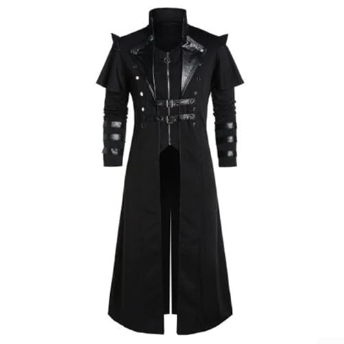 Ledermantel Herren Herren Retro Renaissance Gothic Viktorianischen Steampunk Frack Jacke Mittelalter Viktorianisch bestickt Smoking Uniform (XL Schwarz)