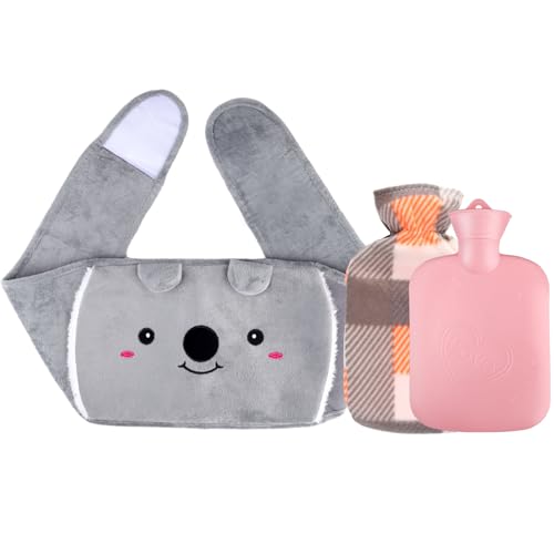 OBSGUMU Wärmflasche Gürtel, 3 in 1 Koala Wärmflaschengürtel, 1L Tragbare Wärmflaschen mit Weichem Taillen Bezug, 120x19cm Hot Water Bottle Belt für Taille, Unterleib, Hände, Schulter und Fuß