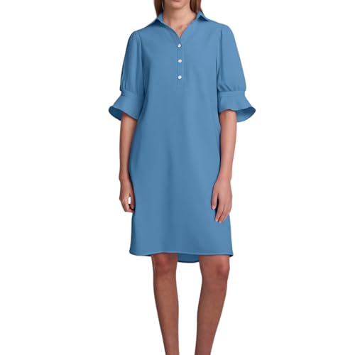 XIADUOBAAN Sommerkleid Damen Kurz Blusenkleid Damen Elegant Festlich Kleider Halbarm Oversize Kleid mit Knopfleiste Business Hemdkleid Luftige Sommerkleider Leichte Gerader Schnitt Damenkleider