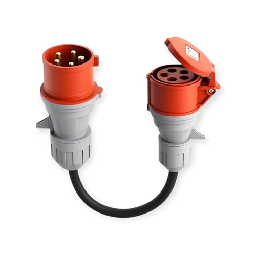 L4F CEE 3-Phasen 32A (22 kW) Stecker auf 16A (11 kW) Kupplung Adapter, tragbar, mit Schutzabdeckung, wasserdicht IP44, geeignet für Industrie und Haushalt (32-16)