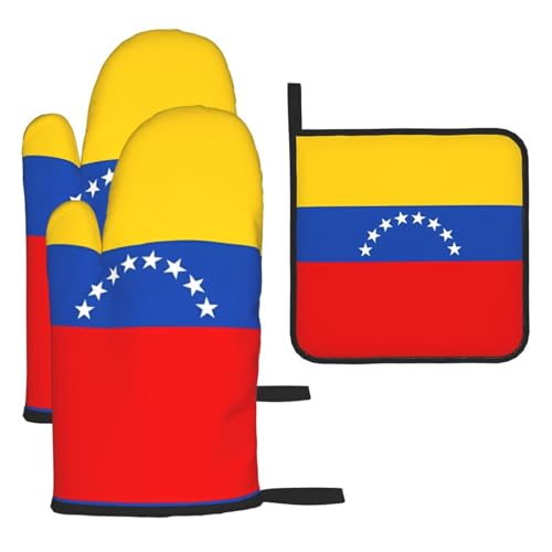 Ofenhandschuhe und Topflappen mit Flagge von Venezuela, hitzebeständige Handschuhe für Küche, Kochen, Backen, Grillen, Grillen, 3 Stück