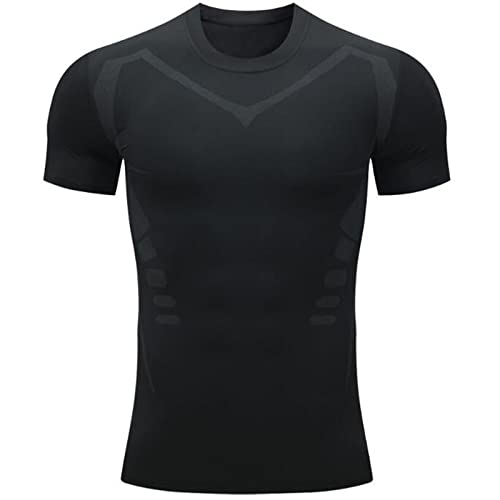 Shirts für Herren, Erwachsene, Herren, Kompressions-Shirt, kurzärmelig, Baselayer, athletisches Unterhemd, Ausrüstung, Workout, Rollkragen für, Schwarz , S