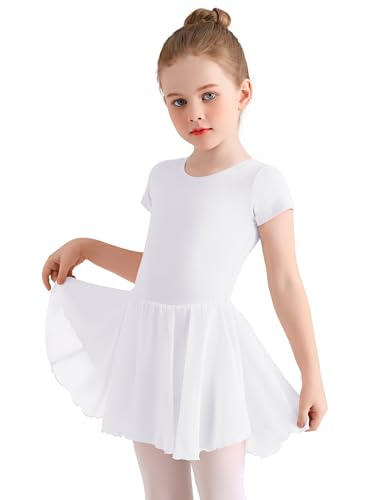 Eisnnu Kinder Ballettkleidung Mädchen Baumwolle Kurzarm Tanzkleid mädchen Ballettrock Balletttrikot Ballettanzug mit Chiffon Rock Tütü 2-11 Jahre