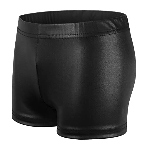 NewL Kinder Mädchen Elastische Taille Glänzend Metallic Ballett Tanz Shorts Hose für Sport Yoga Gymnastik Workout (Schwarz, 9-10 Jahre) Tag Größe 140