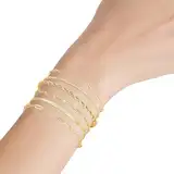 Damen Armband, Armband Set, 6 Stück Bettelarmband, Stilvoll und Exquisit Stapelbar Bracelet Women mit Geschichteten Kubanischen Gliederketten, für Geschenke für Fraue, Kinder Fußkette