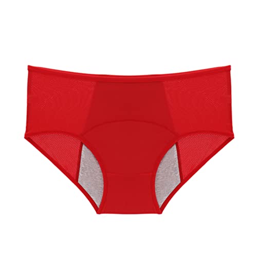 Hoch taillierte, auslaufsichere Höschen-Unterwäsche für Frauen, auslaufsichere Baumwolle, über Nacht, Menstruationshöschen Wäschenetz Waschmaschine Unterwäsche Outdoor-Slips, kleine (Red, XXXXXXXXL)