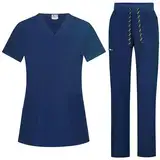 B-well BELLA Damen-Schrubb-Set Schlupfkasack + Schlupfhose Set Medizin Arzt Uniform Schlupfjacke Oberteil mit Hose Medizinische Berufsbekleidung mit Elastan (Dunkelblau, XL)