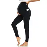 Nlieanuc Damen Umstandsleggings mit Taschen Hohem Bund Umstandsmode Schwangerschaftsleggings Elastisch Schwangerschaftshose Maternity Leggings für Schwangere Umstandskleid Blickdicht