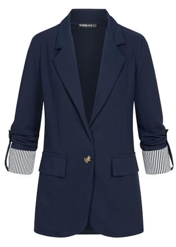 Cloud 5ive Damen Blazer Jacke mit Turn-Up Ärmel und Streifendetails