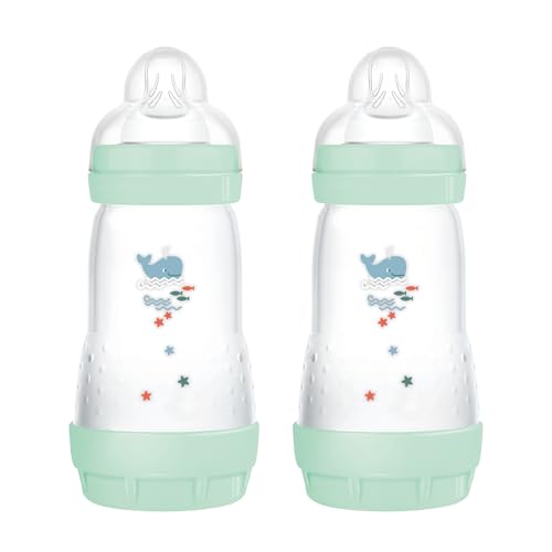 MAM Easy Start Anticolica Babyflasche im 2er Set, mit SkinSoftTM Silikonsauger, 2+ Monate, 260 ml, hellblau