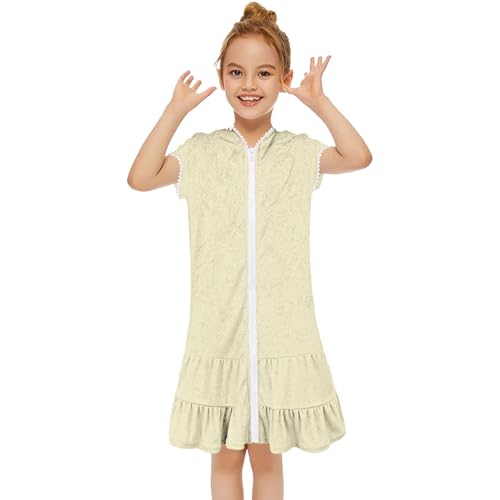 Fccrian Kinder-Badeanzug für kleine Mädchen, mit Reißverschluss, Bademantel, mit Kapuze, saugfähig, Frottee, Strandkleid, langärmelig, Strickkleid, Gelb, 4–5 Jahre