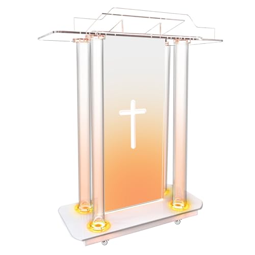 Yorkgargen Kirchen Kanzel, Transparenter Acryl Rednerpult mit Rädern & 15 Farbe Einstellbar LED-Licht, Acryl Groß Podium Ständer für Kirche, Konzert, Vortrag, Hochzeit, Klassenzimmer (40"x17.7"x 43")