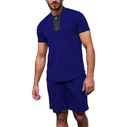 Sommer Atmungsaktives -Falten-Zweiteiliges atmungsaktives Volumen-T-Shirt-Shorts-Set für Herren Karateanzug Kinder 152 Hawaii-Hemd- Shorts-Set für Herren mit Foto Gesicht (Dark Blue, M)