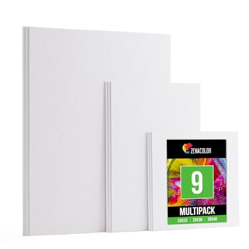 Leinwand zum Bemalen Groß Set 9 Canvas Zenacolor - Leinwände zum Malen 20x20, 20x30, 30x40 für Erwaschsene und Kinder