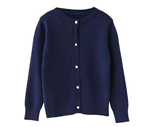 SMILING PINKER Mädchen Strickjacke Basic Kinder Cardigan Lange Ärmel Schule Strickware(Navy Blau,10-11 Jahre)