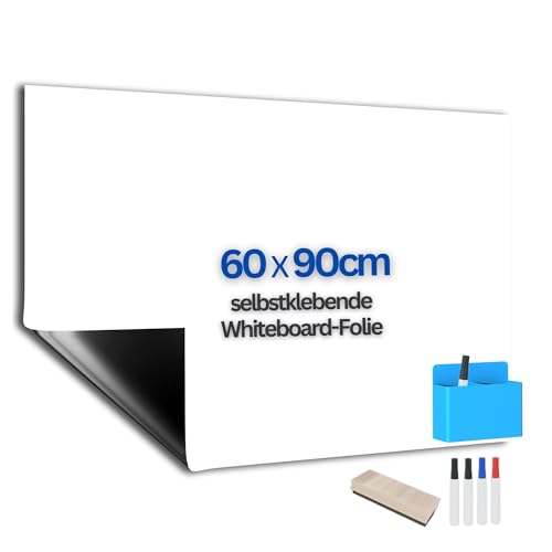 PAPYRUSLY Whiteboard Folie Magnetisch (60 x 90 cm) Selbstklebende Magnetfolie, Abwischbare Schreib-Tafel Selbstklebend, inklusive Marker, Schwamm & Box