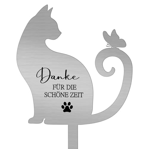 Namalu Metal Gedenktafel Katze Grabplatte mit Gravur Andenken an Verstorbene Katze Gartendeko Grabstecker mit Spruch Grabschmuck zum Andenken Wetterfester Tiergrab Deko Geschenk für Katzenbesitzer