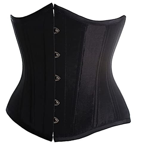 SZIVYSHI Korsett Damen Unterbrust Satin Lace Up Waist Cincher Corset Top Shaper Corsage (XXL, Schwarz)