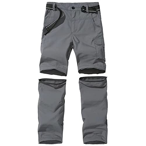 FLYGAGA Kinder Outdoorhose Wanderhose Zip Off Hose abnehmbare hosebeine Shorts Trekkinghose Unisex Jugend Mädchen Sommer mit Gürtel Schnelltrocknend Atmungsaktiv,Grau,XS