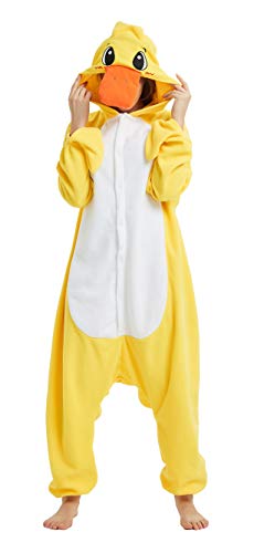 FunnyCos Tier-Onesie für Erwachsene, Halloween, Schlafanzug, Cosplay, Kostüm, mit Kapuze, Loungewear, Ente, 36