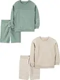 Simple Joys by Carter's Baby-Jungen 4-piece French Terry Long-sleeve Shirts and Shorts Playwear-Sets, Beige Streifen/Flaschengrün, 8 Jahre (4er Pack)