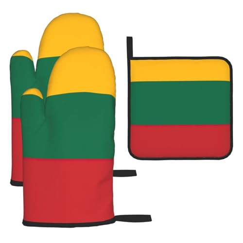 Ofenhandschuhe und Topflappen, Motiv: Flagge von Litauen, für Küche, Backen, Kochen, Grillen, wasserdicht