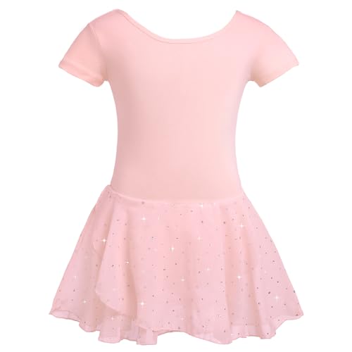 zffriction Kinder Ballettkleidung Mädchen Ballettkleid Baumwolle Kurzarm Ballettanzug Mädchen Tanzkleid Balletttrikot mit Glitzerndes Chiffon Rock Tütü 2-11 Jahre