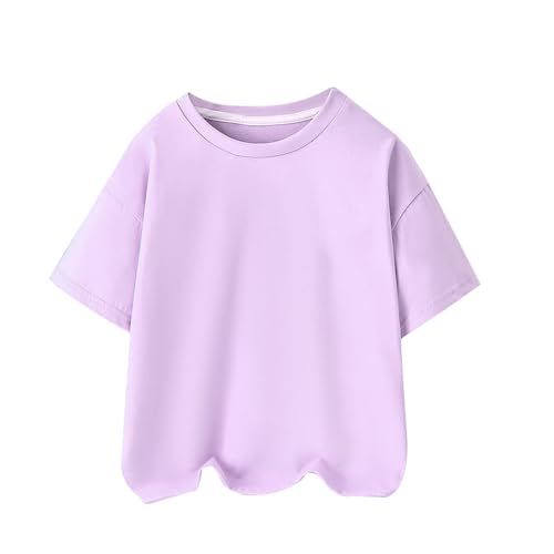 Summer Children's Short Sleeved Mercerised Cotton Boys and Girls In Small Children Round Neck Casual T Shirt Tops 3A Children's Clothing Kinderklamotten (Purple, 7-8 Years)