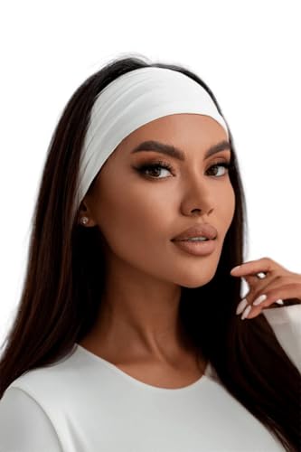 Bodya Stirnband Damen Breite Elastische Weiche Haarband Haarreifen Banda Nero Schwarz (white, Einheitsgröße)