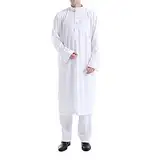 Herren Middle East Thobe mit Hosen - Männer Muslim Langarm Thobe Lose Kaftan Casual Dubai Arab Kaftan Kleidung Herren Islamische Kostüm 2pcs/Set