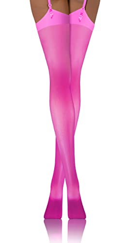 sesto senso Strapsstrümpfe 20 Den Strumpfhose mit Strumpfhalter Strapse Strümpfe zum Anstrapsen 3/4 M-L Rosa neon