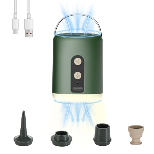 Luziyun 4.5 kPa Elektrische Luftpumpe für Luftmatratze,Tragbare Tiny Pump, Mini Luftpumpe mit Lampe Und 4 Düsen, 1600 mAh Aufladbare Luftpumpe Luftmatratze für Schwimmring Luftbett Vakuumbeutel